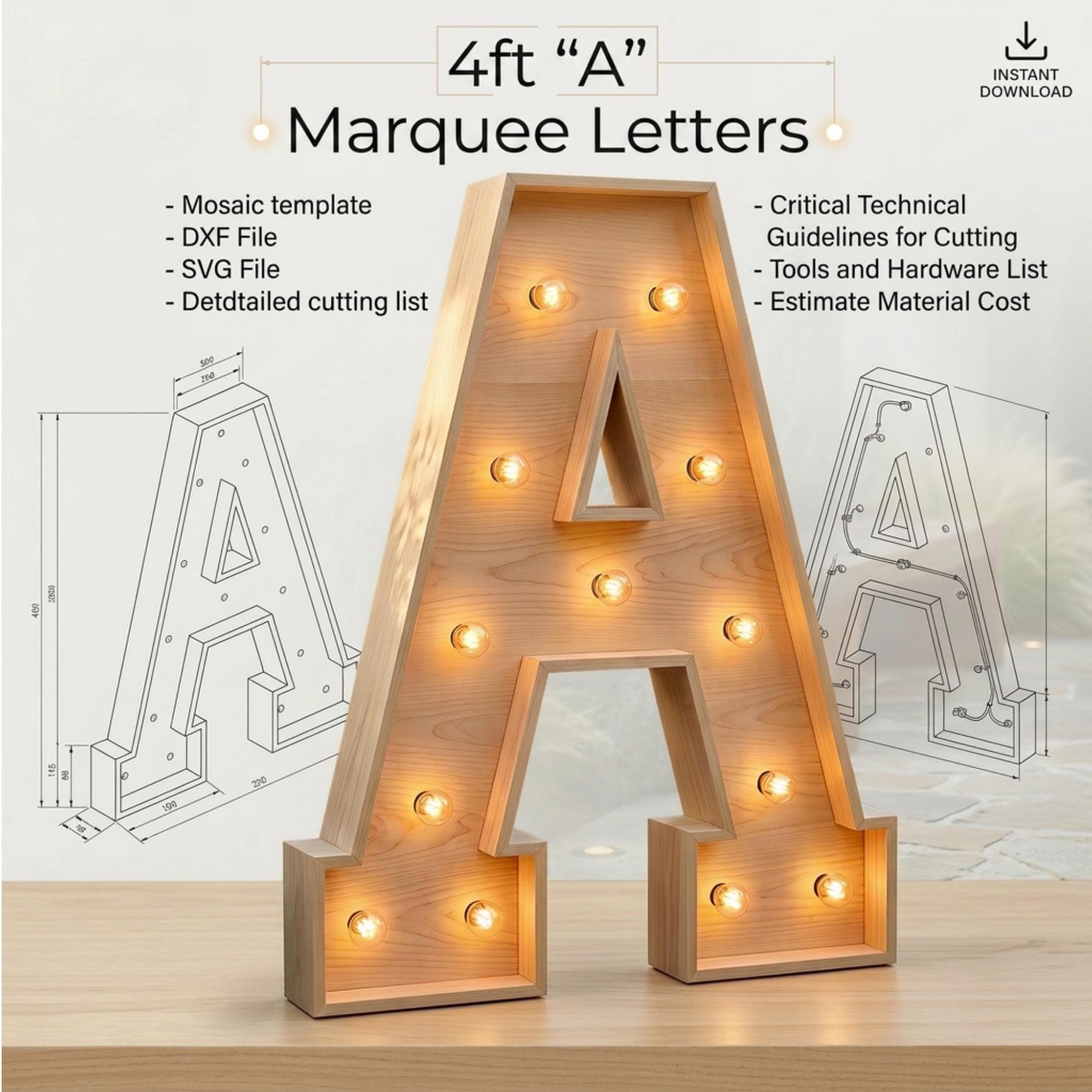 DIY Marquee Light Up Letter A 4ft Plan
