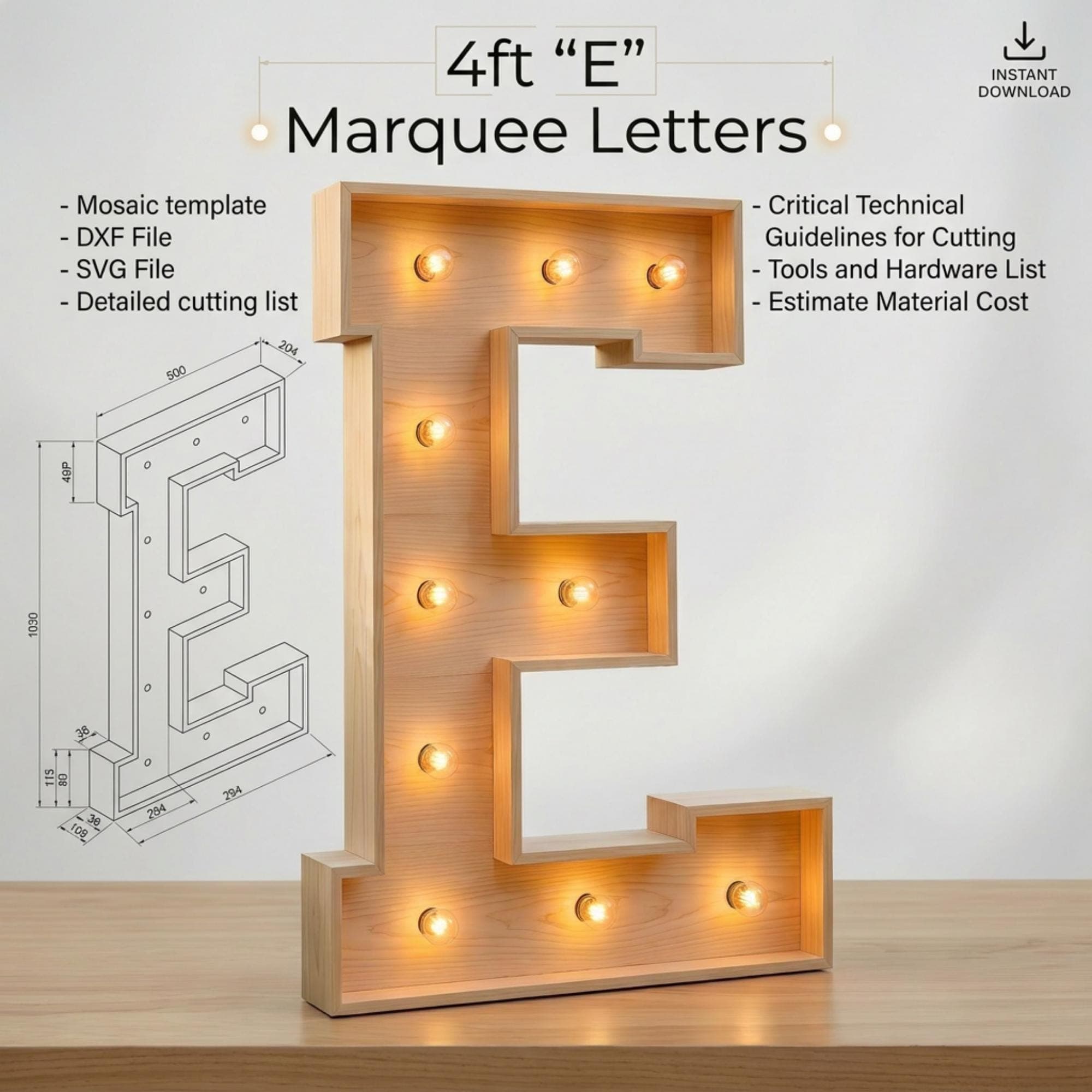 DIY Marquee Light Up Letter E 4ft Plan