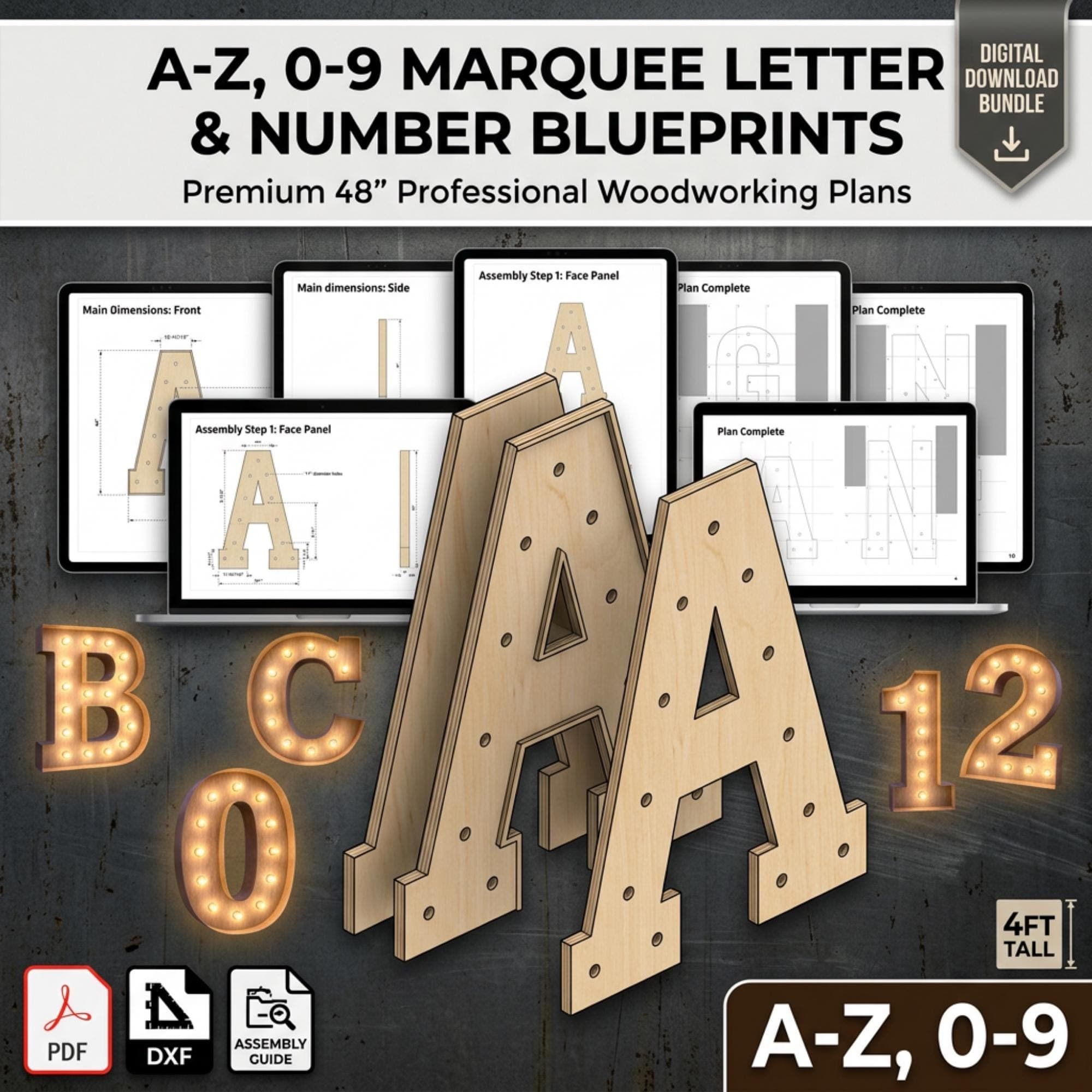 4ft Marquee Letter "H" Template PDF | Diy Giant Light Up Letter Svg, Dxf, Pdf Blueprint - view 8