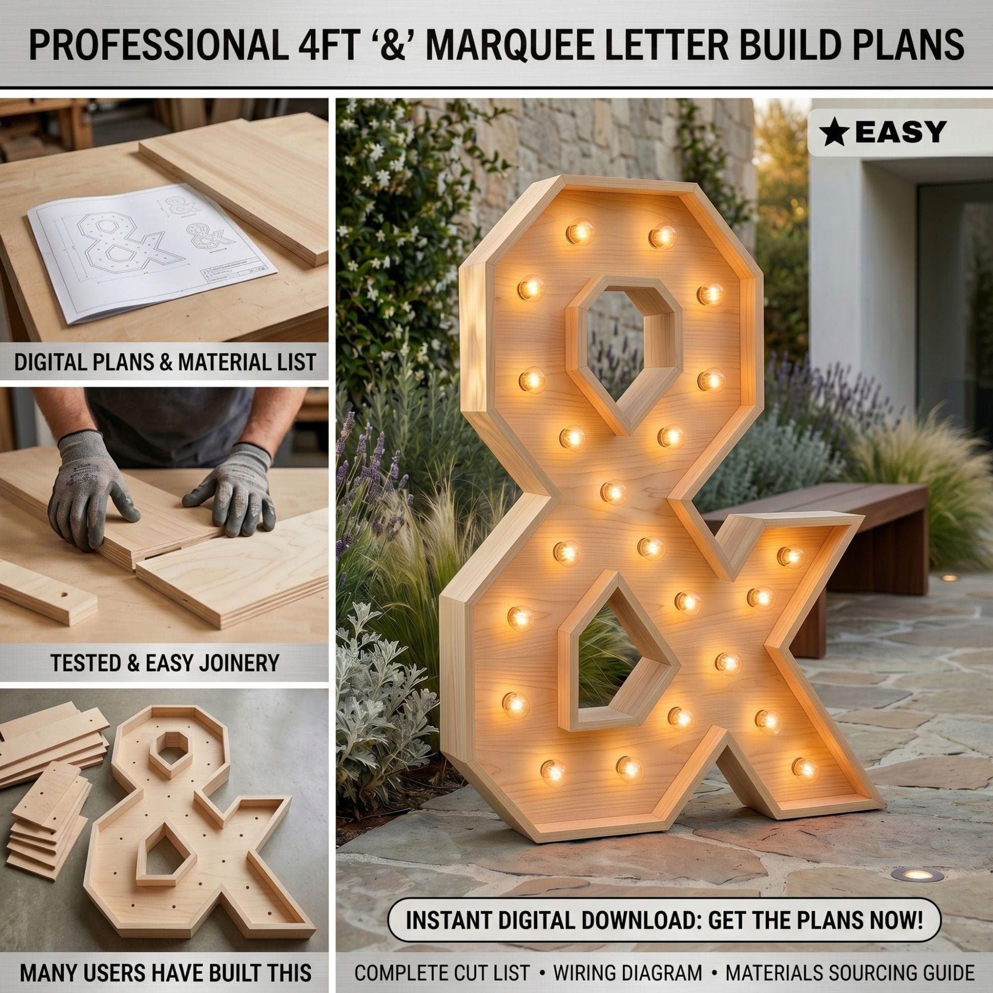 4ft Marquee Letter & Template PDF | Diy Giant Light Up Letter Svg, Dxf, Pdf Blueprint - view 4